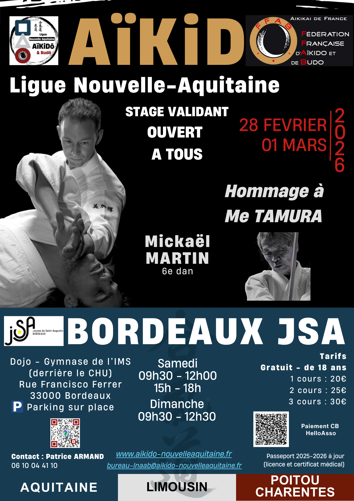 Stage Ouvert A Tous, « Hommage à Me TAMURA », Mickaël MARTIN, Bordeaux (33), 28/02 & 01/03/2026