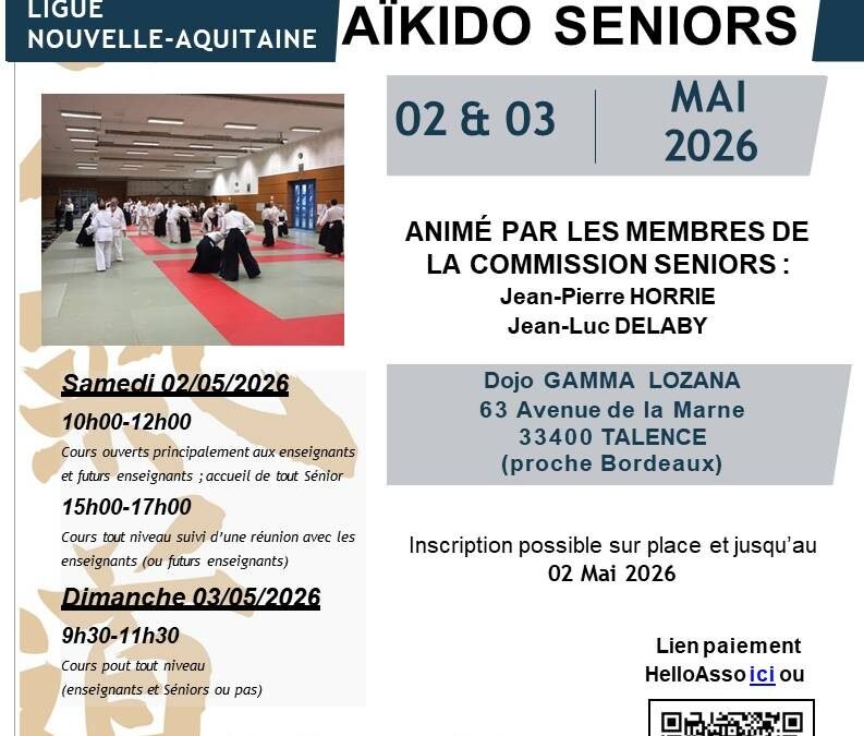 Stage National Séniors, Ouvert A tous, Jean-Pierre HORRIE & Jean-Luc DELABY, Talence (33), 02 & 03/05/2026